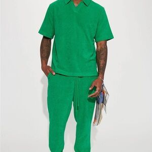 Green Short Sleeve Shirt and Pants Set